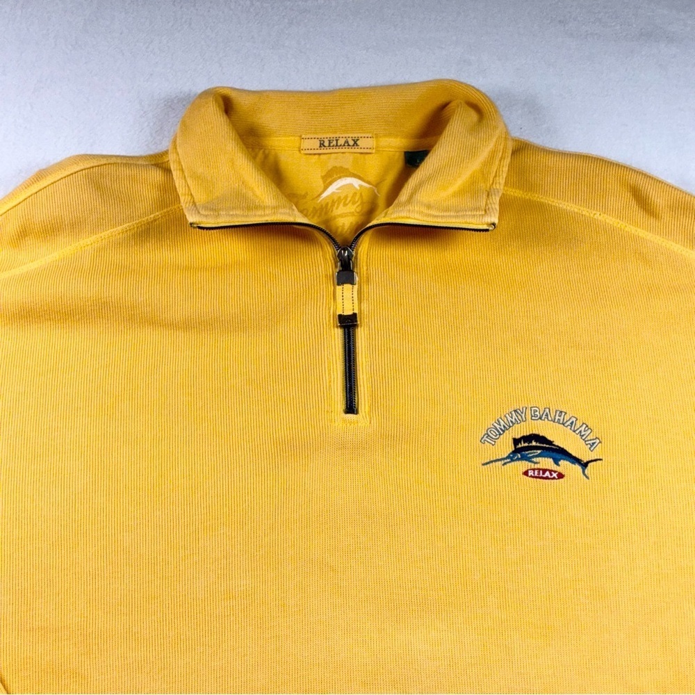 Tommy Bahama 1/4 Zip Pullover Relax Cotton Sweatshirt Large Mustard Yellow
